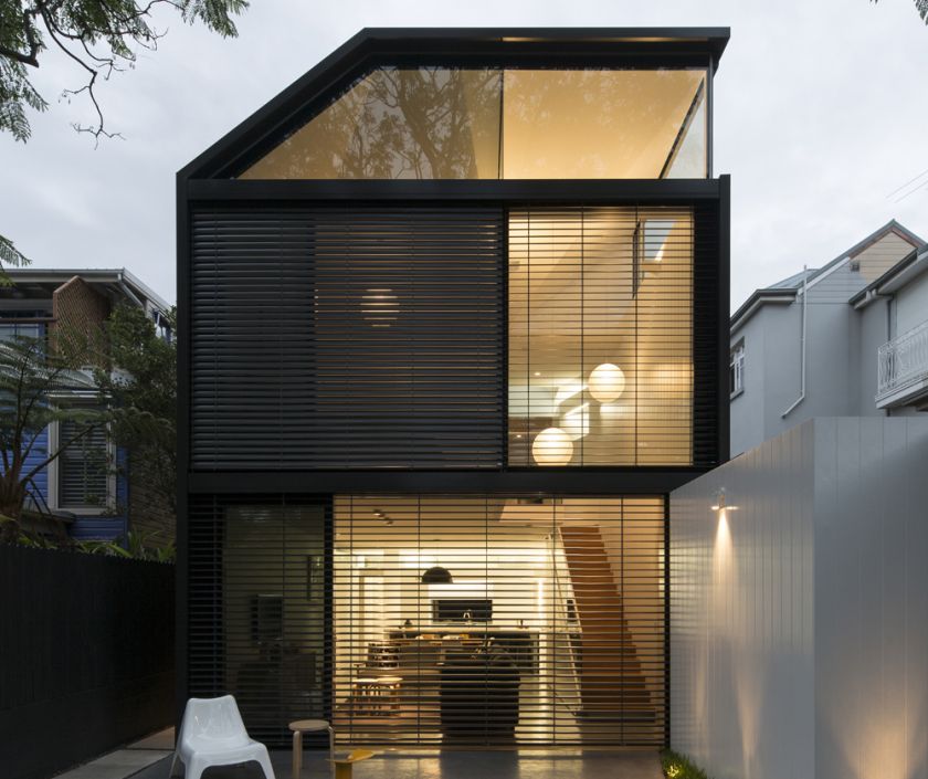 Cosgriff House exterior rear view with open & closed adjustable louvres