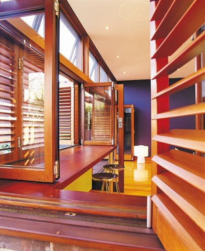 G+V House exterior view to informal dining bench