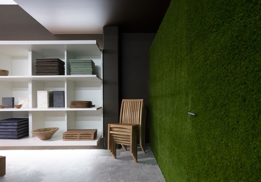 Wintons Teak Showroom joinery display & turf wall