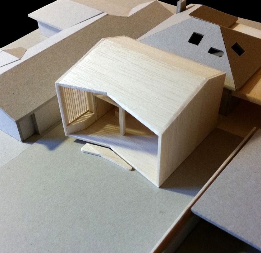 Farrington Ellis House oblique aerial rear view of model
