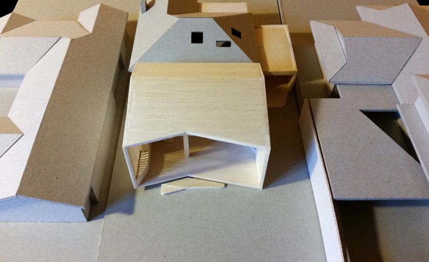 Farrington Ellis House aerial of model at rear