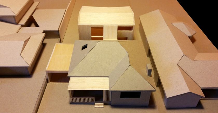 Farrington Ellis House aerial of model at front