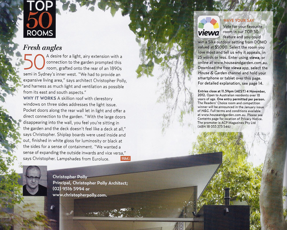  Haines House shortlisted in House & Garden’s 2012 Top 50 Rooms