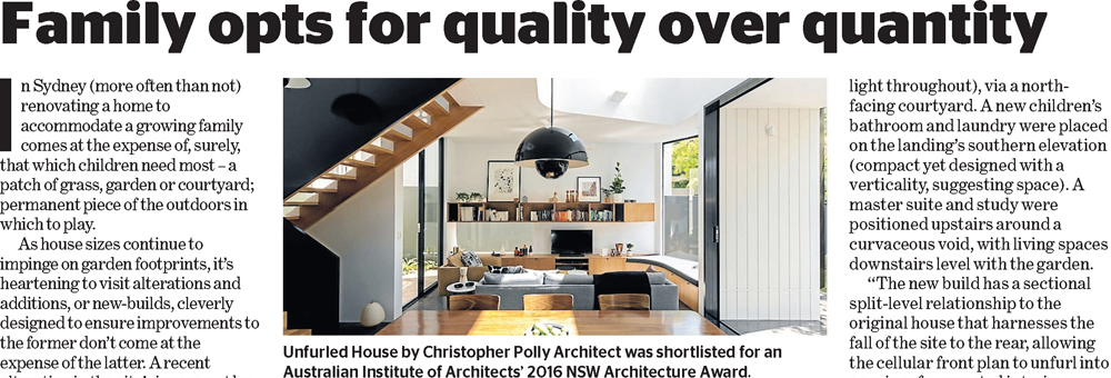 Unfurled House has been published in Domain’s ‘Amazing Design on Sunday’