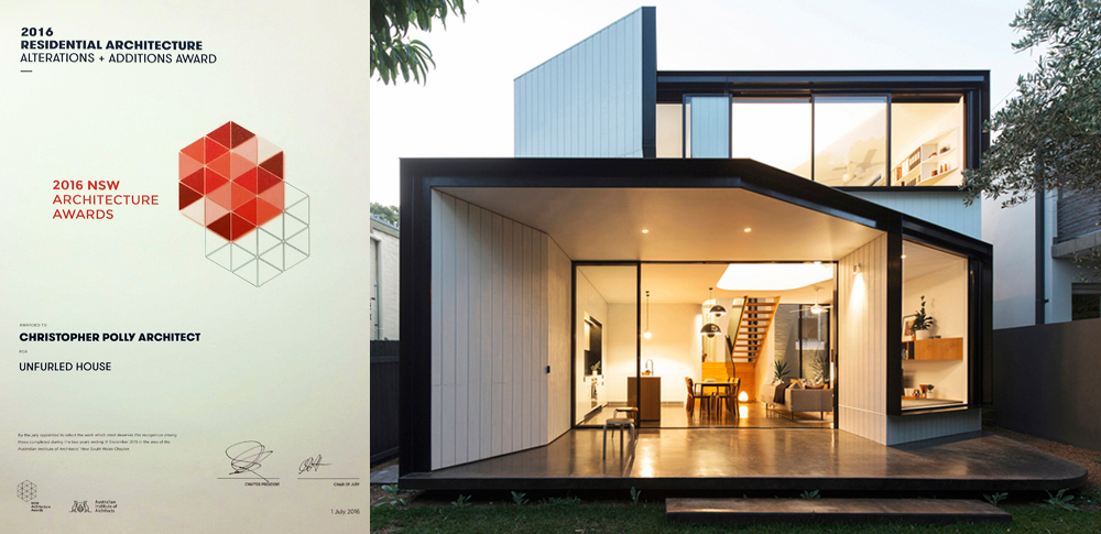 Unfurled House has received an Architecture Award in the 2016 AIA NSW Architecture Awards