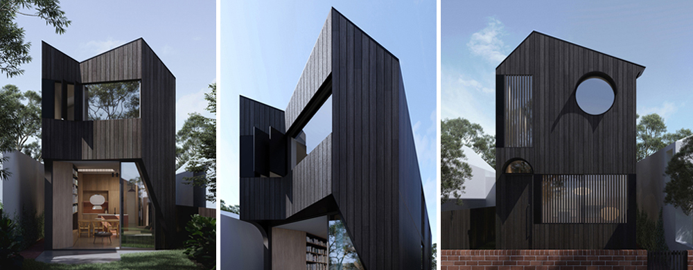 National House visualisations showcase the design of a modestly sized two-storey skinny house