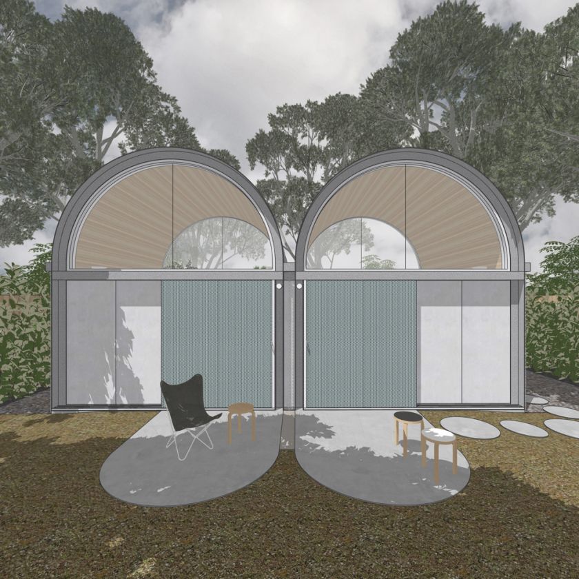 Art Studio Cabin visualisation of the exterior opening and closing sequence of doors and screens