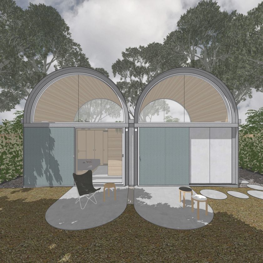 Art Studio Cabin visualisation of the exterior opening and closing sequence of doors and screens