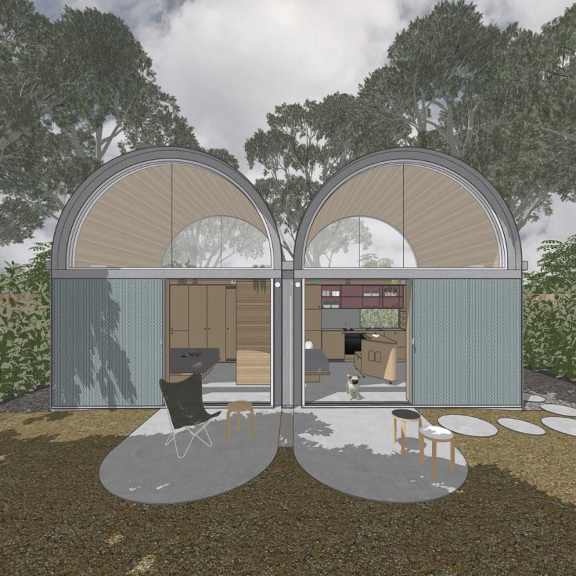 Art Studio Cabin visualisation of the exterior opening and closing sequence of doors and screens