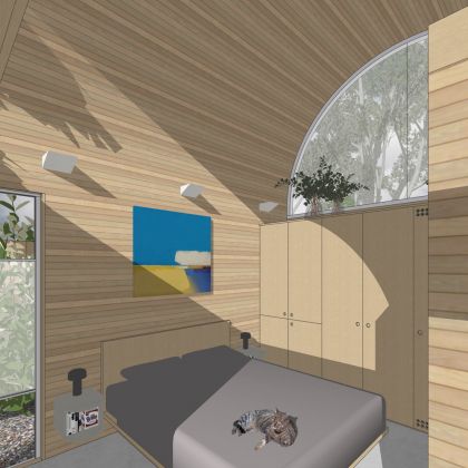 Visualisation of Art Studio Cabin interior view of bedroom