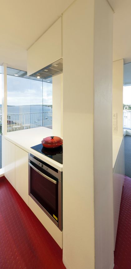 Darling Point Penthouse kitchen with view to harbour