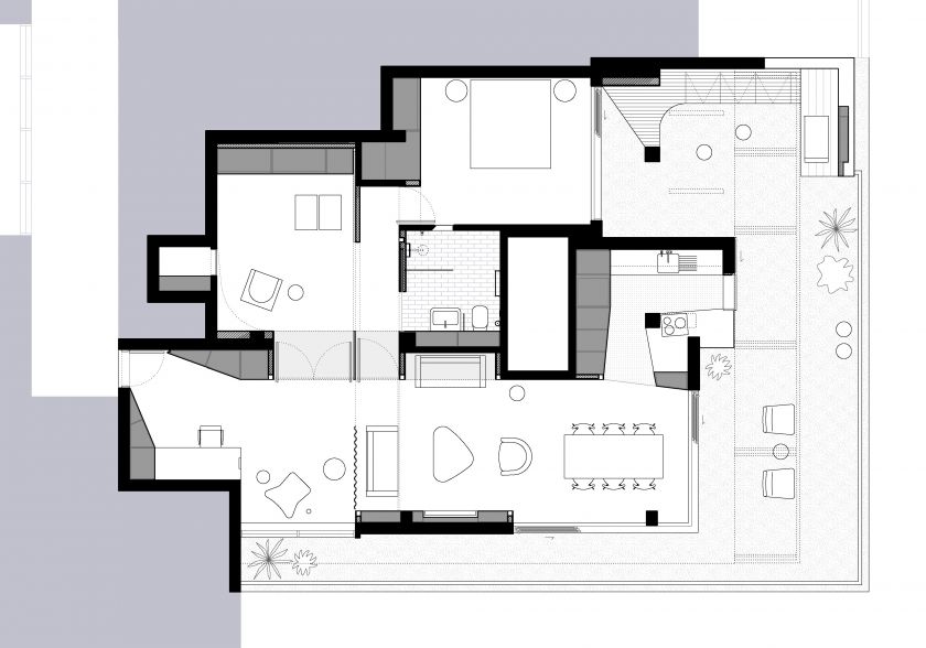 Darling Point Penthouse floor plan in open and closed configurations