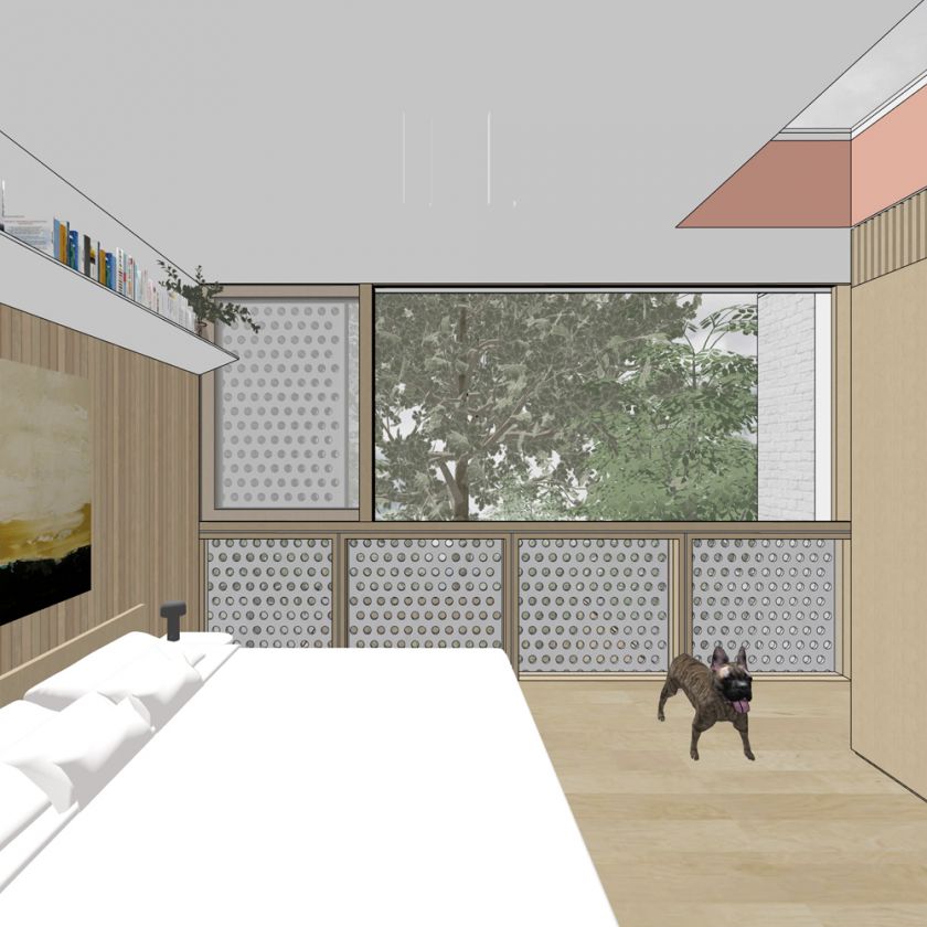 Interior upper bedroom view towards rear