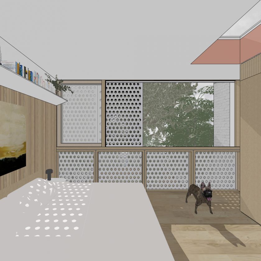 Interior upper bedroom view towards rear