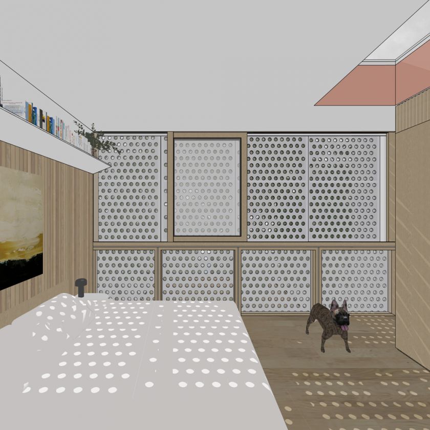 Interior upper bedroom view towards rear