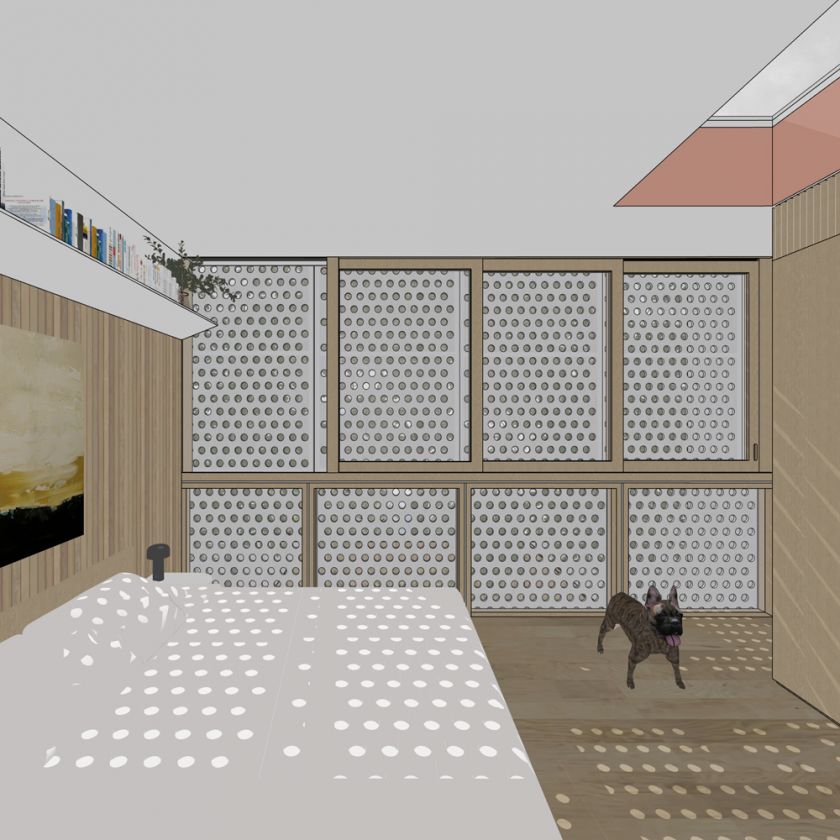 Interior upper bedroom view towards rear
