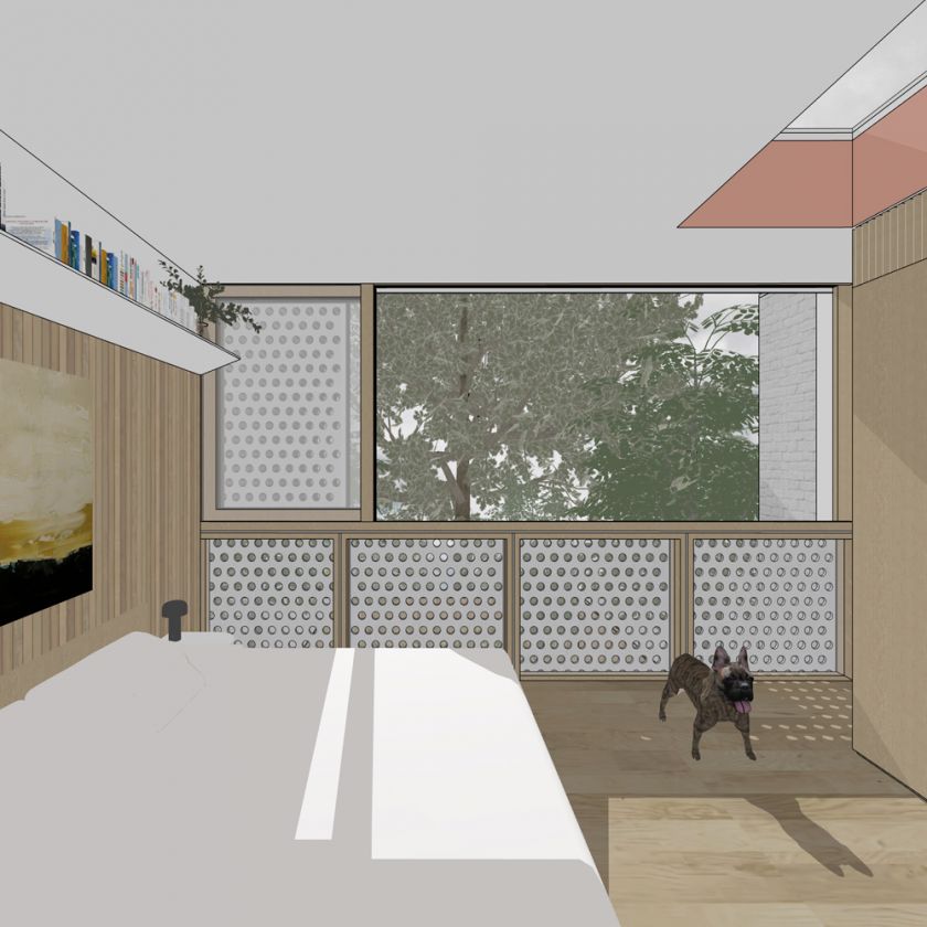 Interior upper bedroom view towards rear