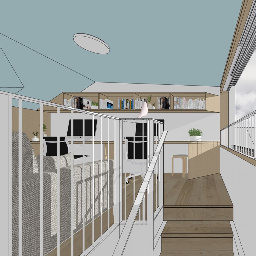 Interior view of new attic level accommodating dedicated office space