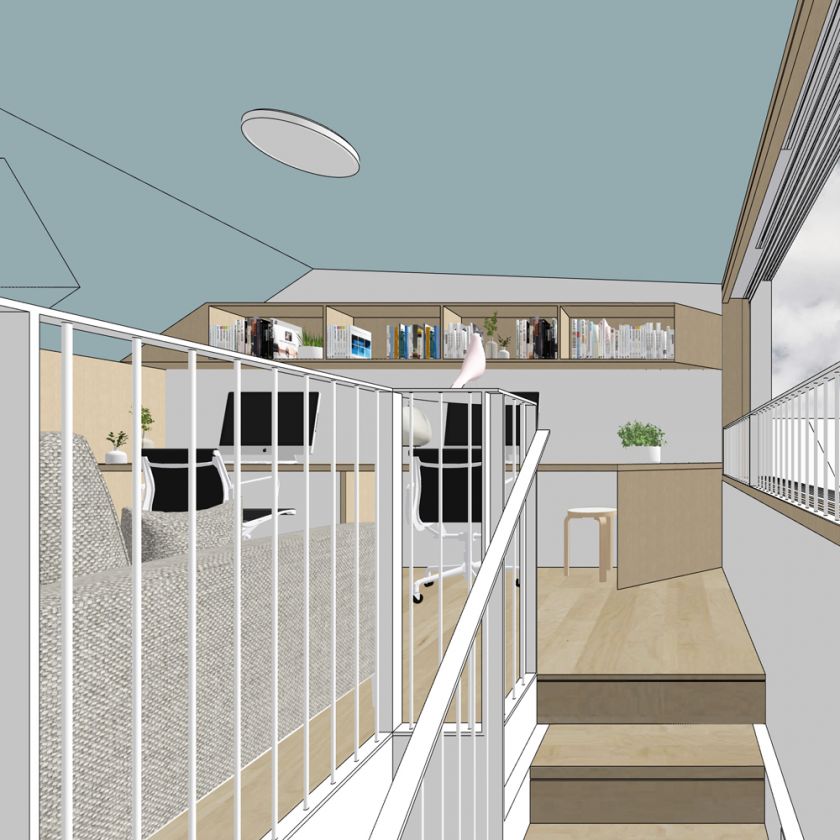 Interior view of new attic level accommodating dedicated office space