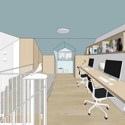 Interior view of new attic level accommodating dedicated office space