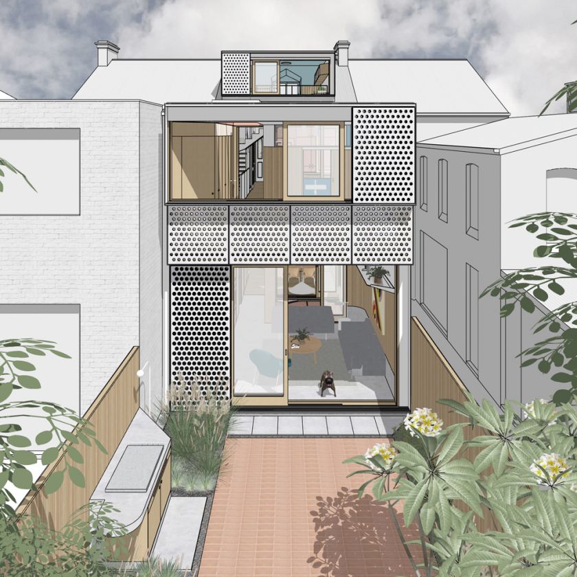 Exterior overall rear view of house