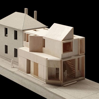 Trafalgar House model aerial southeast view