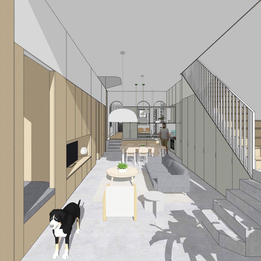 Trafalgar House ground floor interior and exterior visualisations