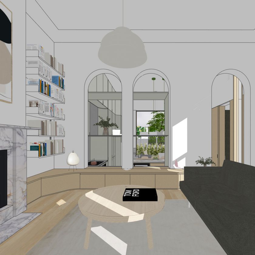 Trafalgar House ground floor interior and exterior visualisations