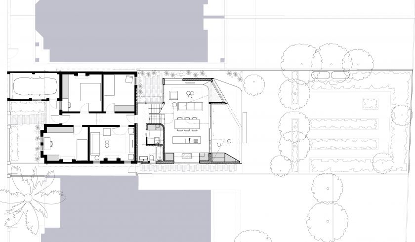 Unfurled House ground floor plan and first floor plan and site plan