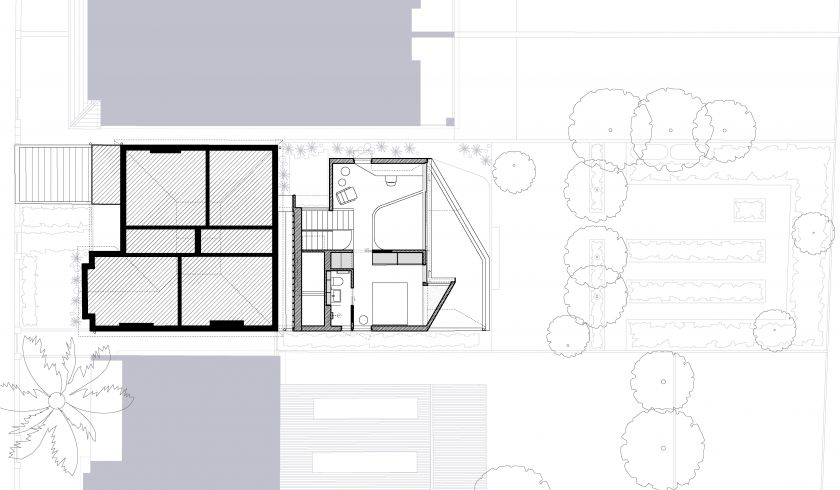 Unfurled House ground floor plan and first floor plan and site plan
